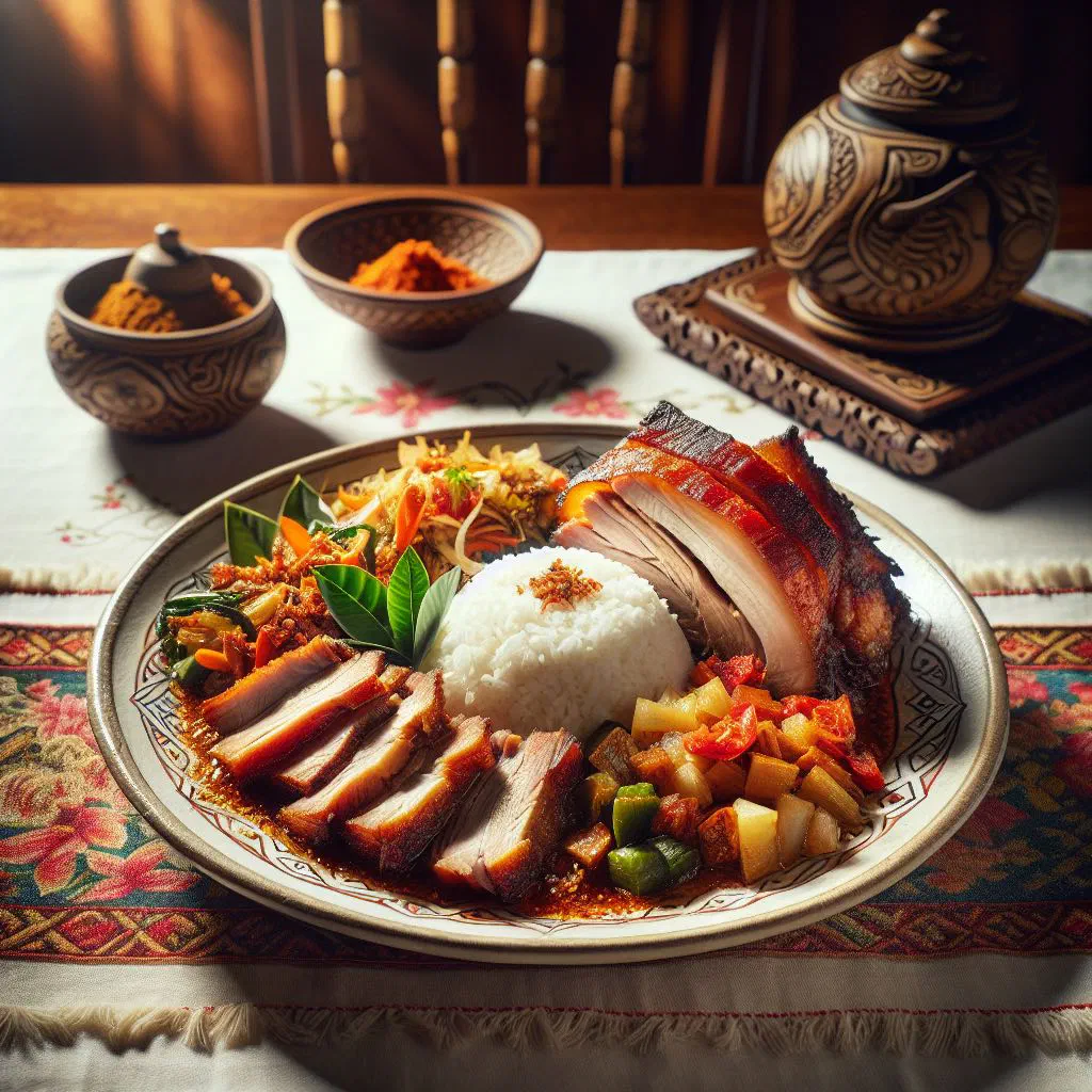 Balinese babi guling with crisp golden crackling and aromatic spice paste