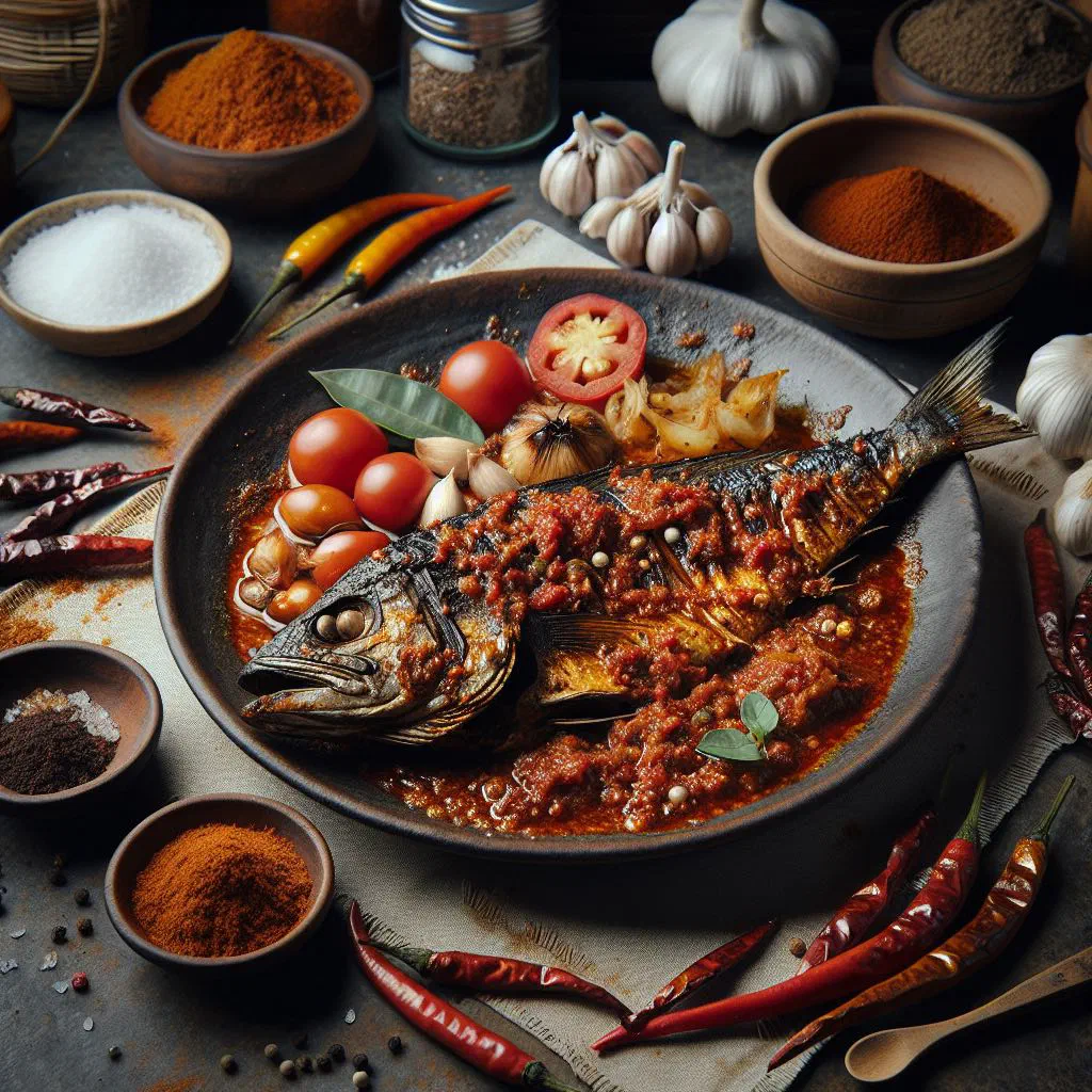 Fresh fish simmered in a vibrant red Indonesian chilli paste