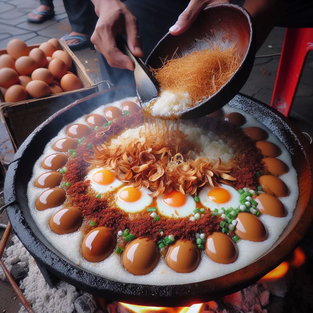 Kerak telor spiced omelette with sticky rice and toasted coconut