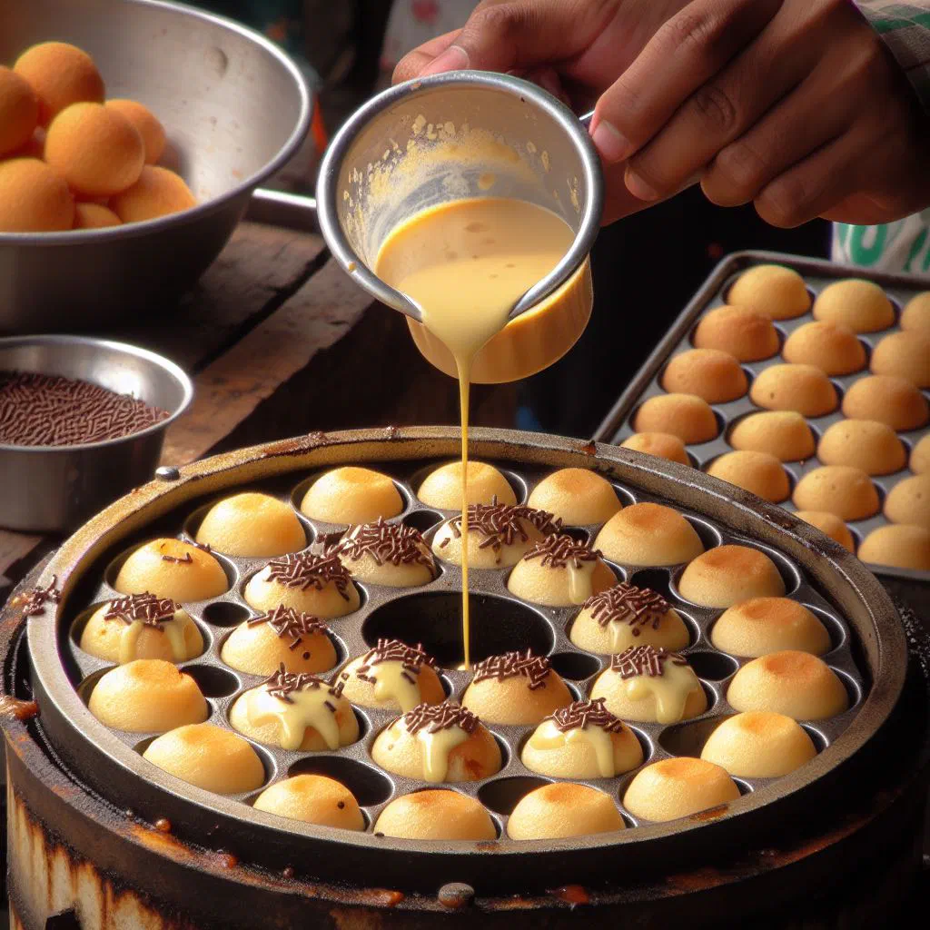 Small coconut rice-flour Kue Cubir cakes dusted with grated coconut