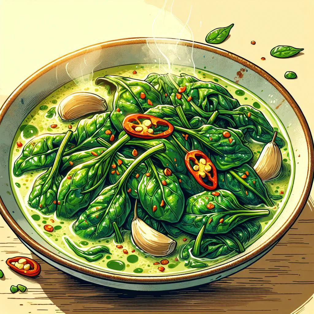 Indonesian sayur bayam spinach in a creamy peanut sauce