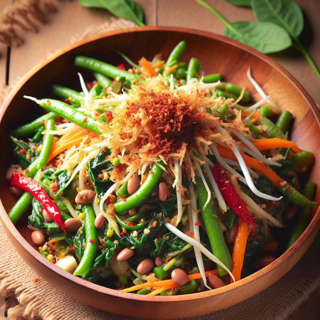 Urap-urap with blanched vegetables and spiced grated coconut
