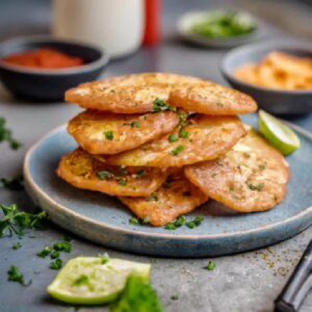 Golden pan-fried boxty potato pancakes served on a plate