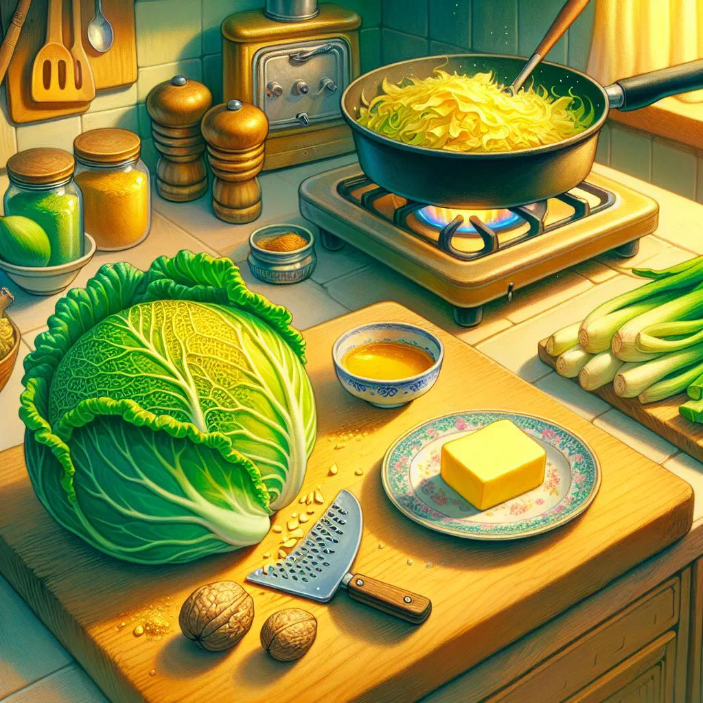 Buttered white cabbage with a dusting of nutmeg in a serving bowl