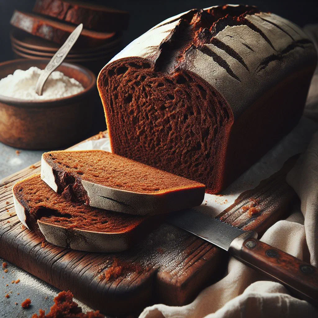 Sliced loaf of Irish treacle bread with butter