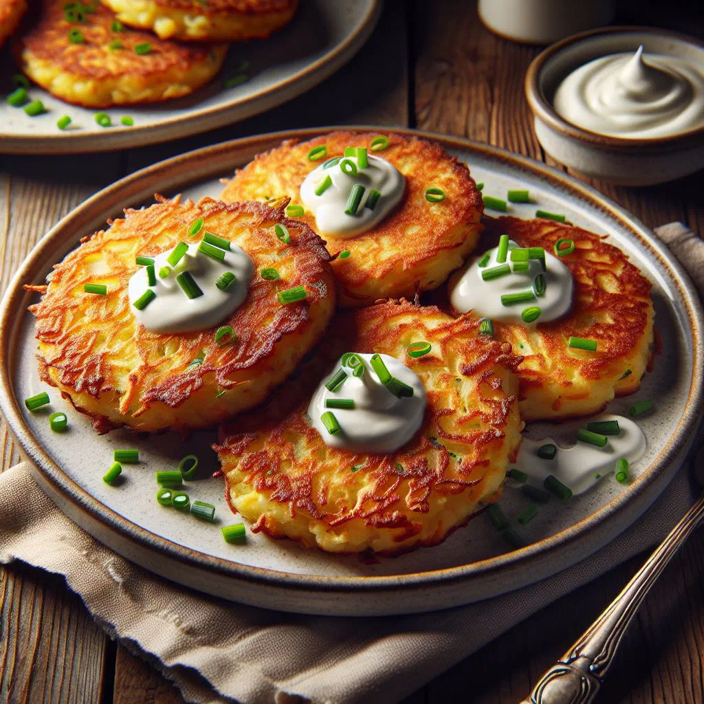 Golden pan-fried Irish potato cakes scattered with fresh chives