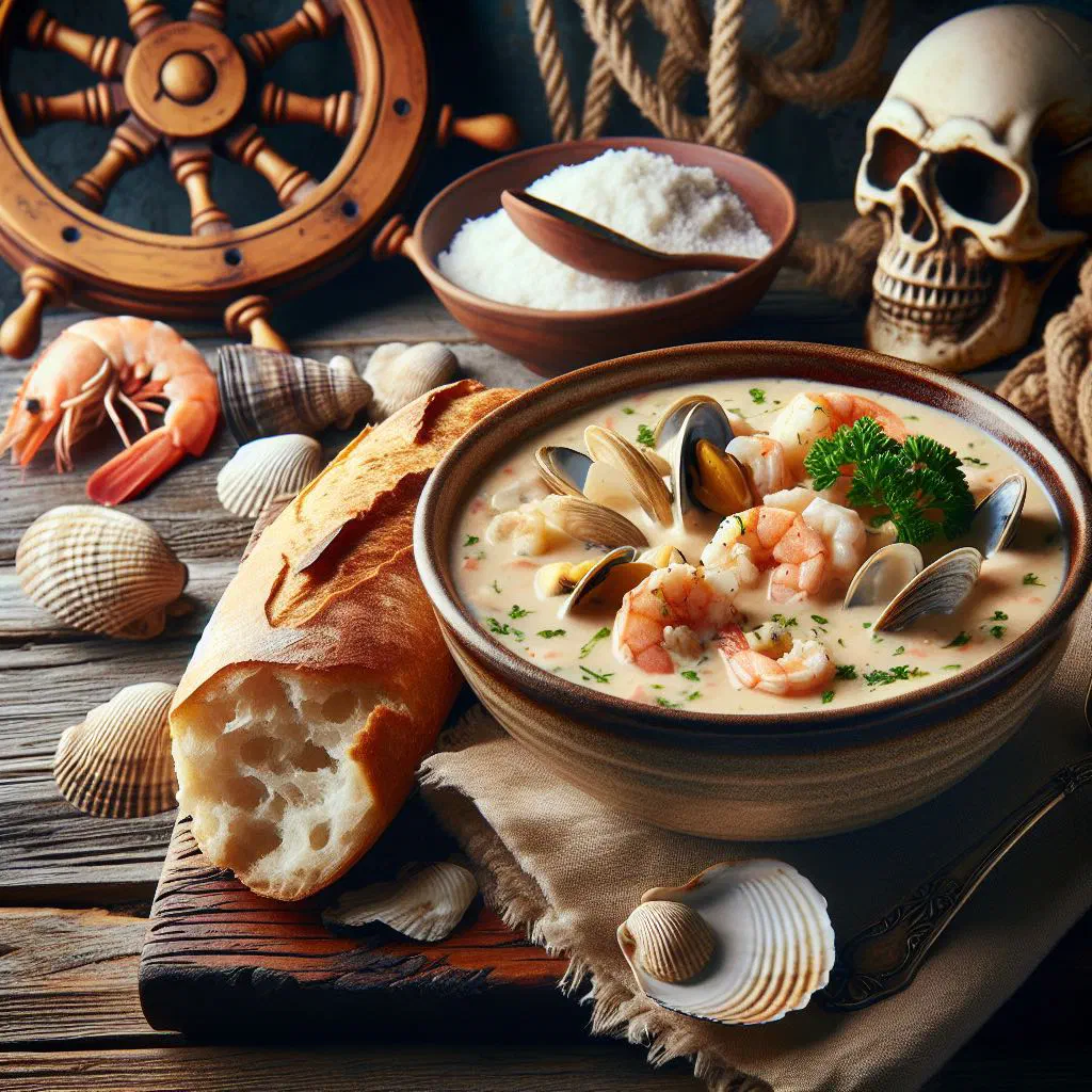 A creamy bowl of Irish seafood chowder topped with fresh parsley