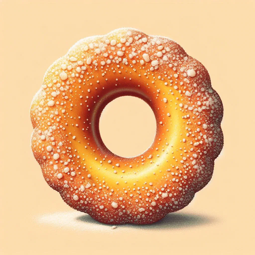 Golden ring-shaped Ciambella Romagnola dusted with icing sugar