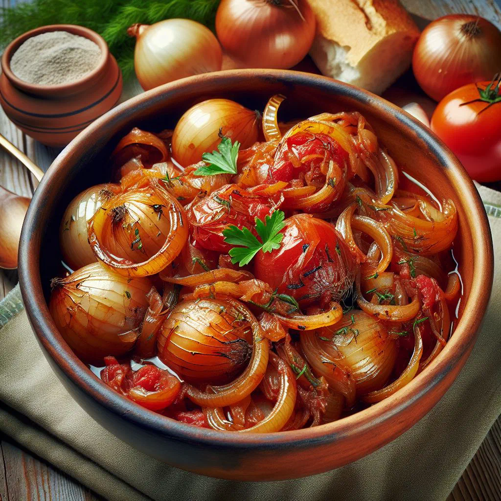 Cipollata with browned pork and golden onions garnished with parsley