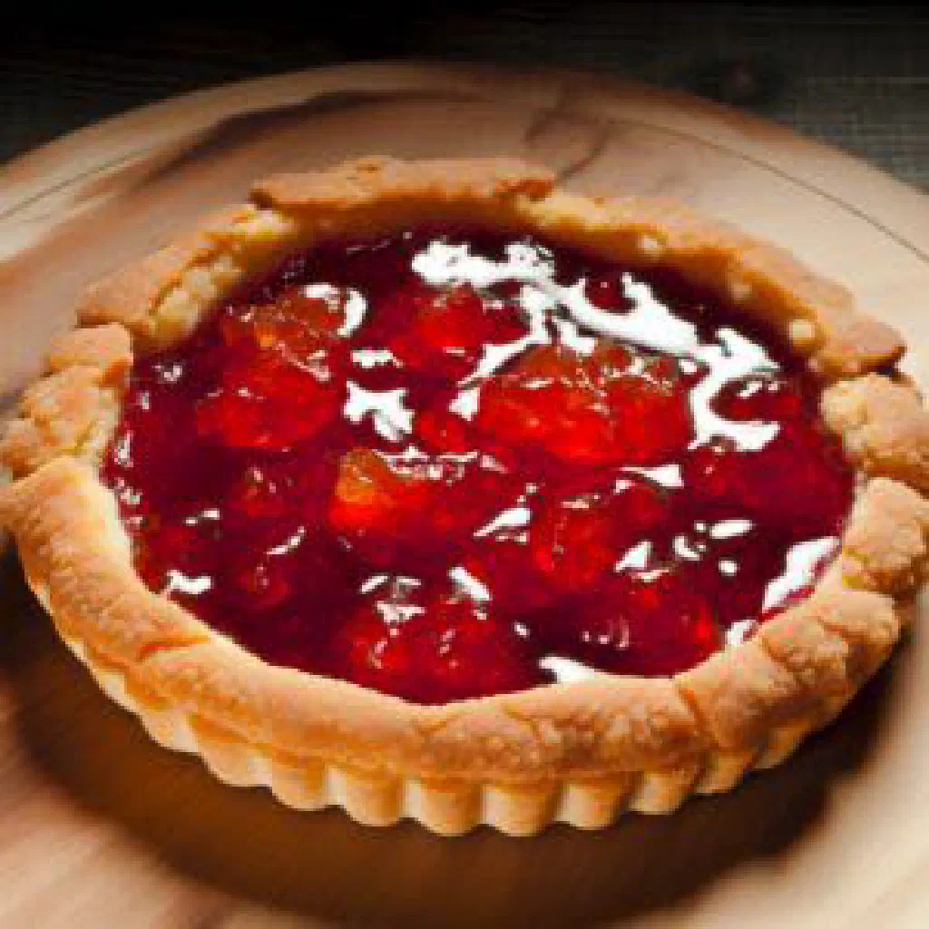 Italian jam tart with a golden lattice crust over fruit preserve