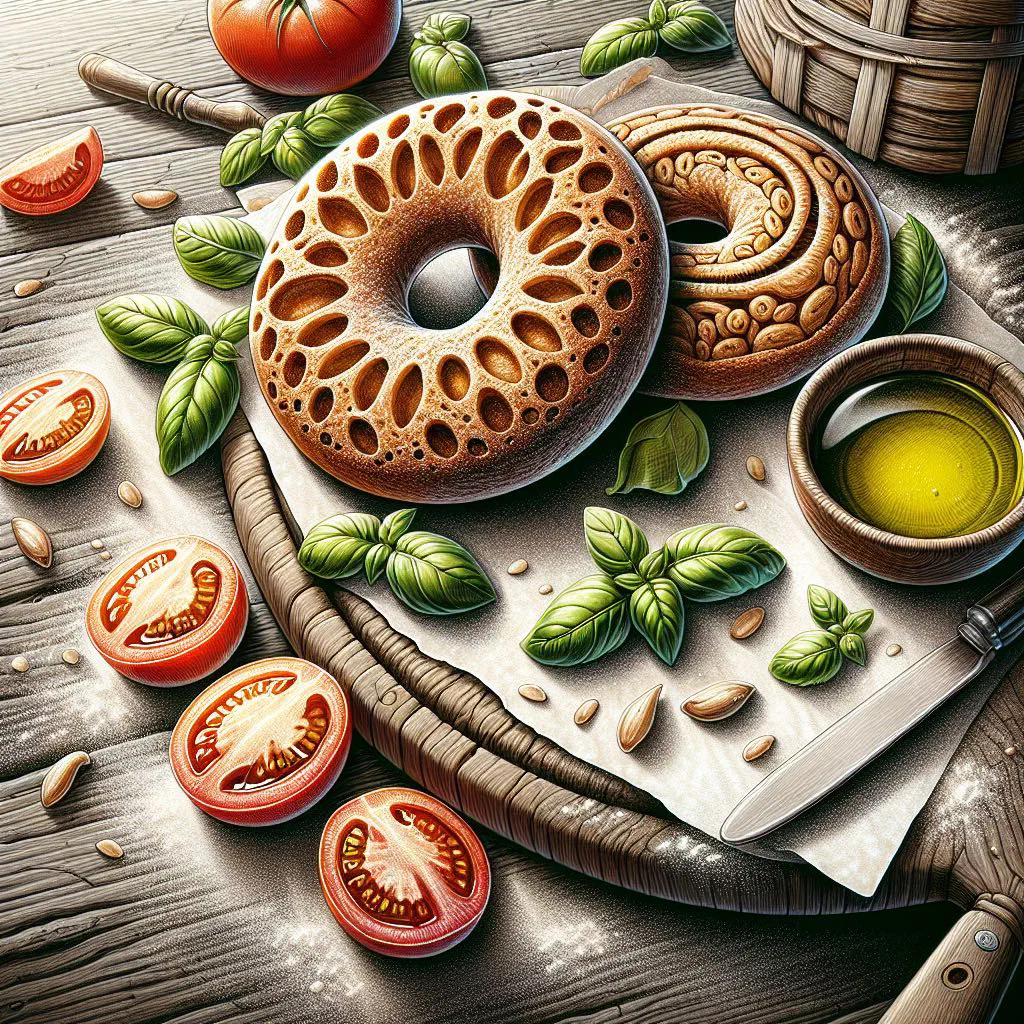 Crisp friselle topped with diced tomatoes, mozzarella and fresh basil