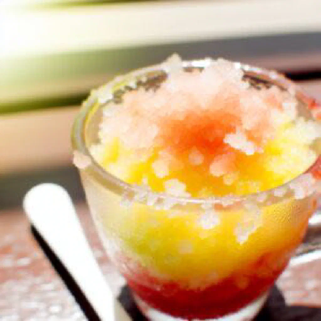 A glass of lemon granita garnished with fresh mint