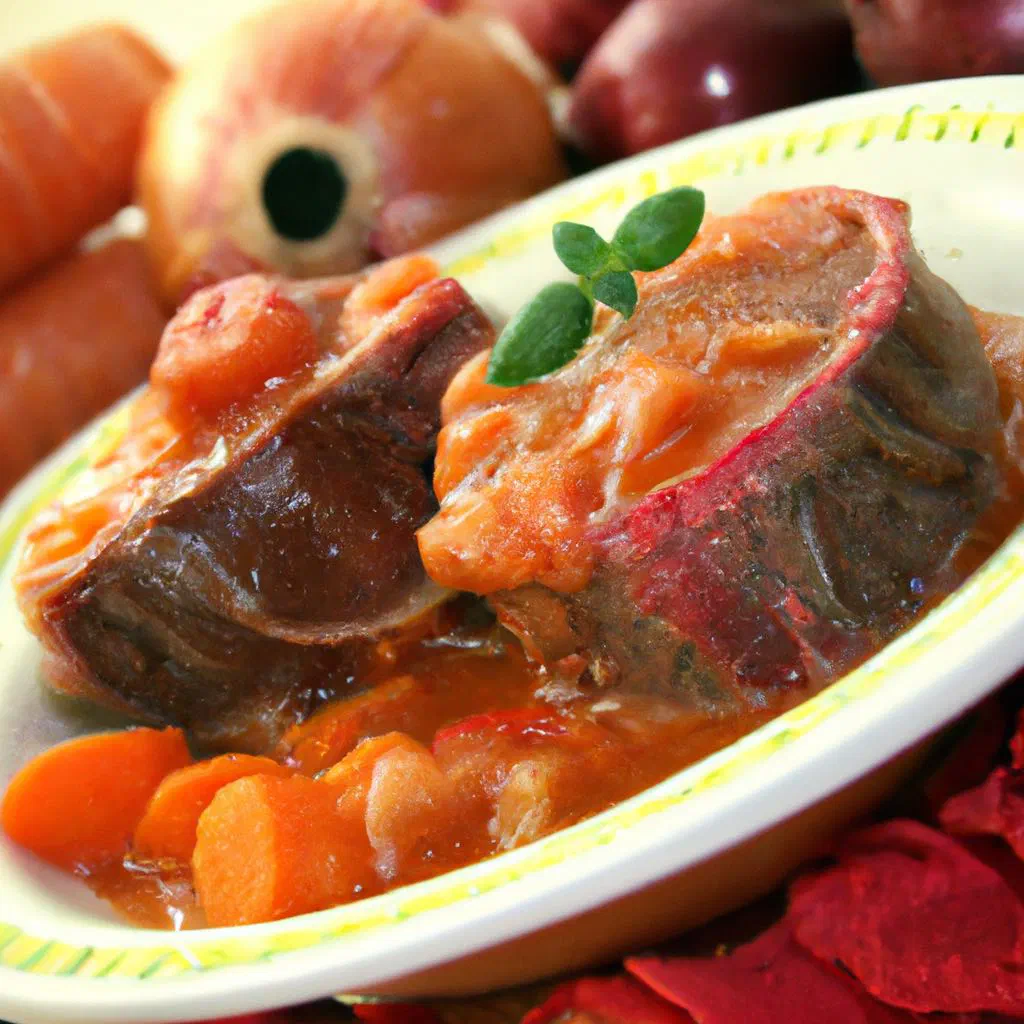 Braised osso buco veal shanks in a rich tomato and herb sauce