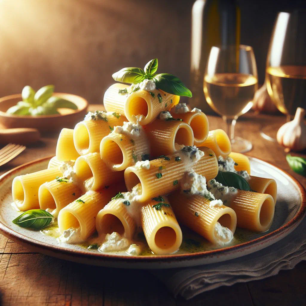 Baked paccheri ripieni filled with ricotta and spinach in tomato sauce