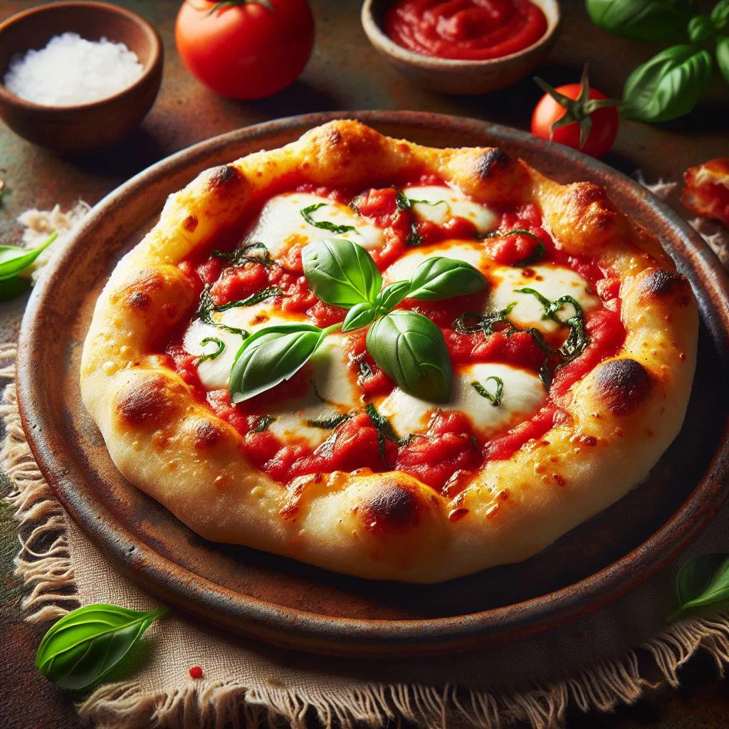 Small fried pizzette montanare topped with tomato, mozzarella and fresh basil
