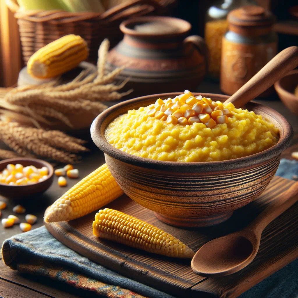 Creamy golden polenta in a bowl topped with grated parmesan