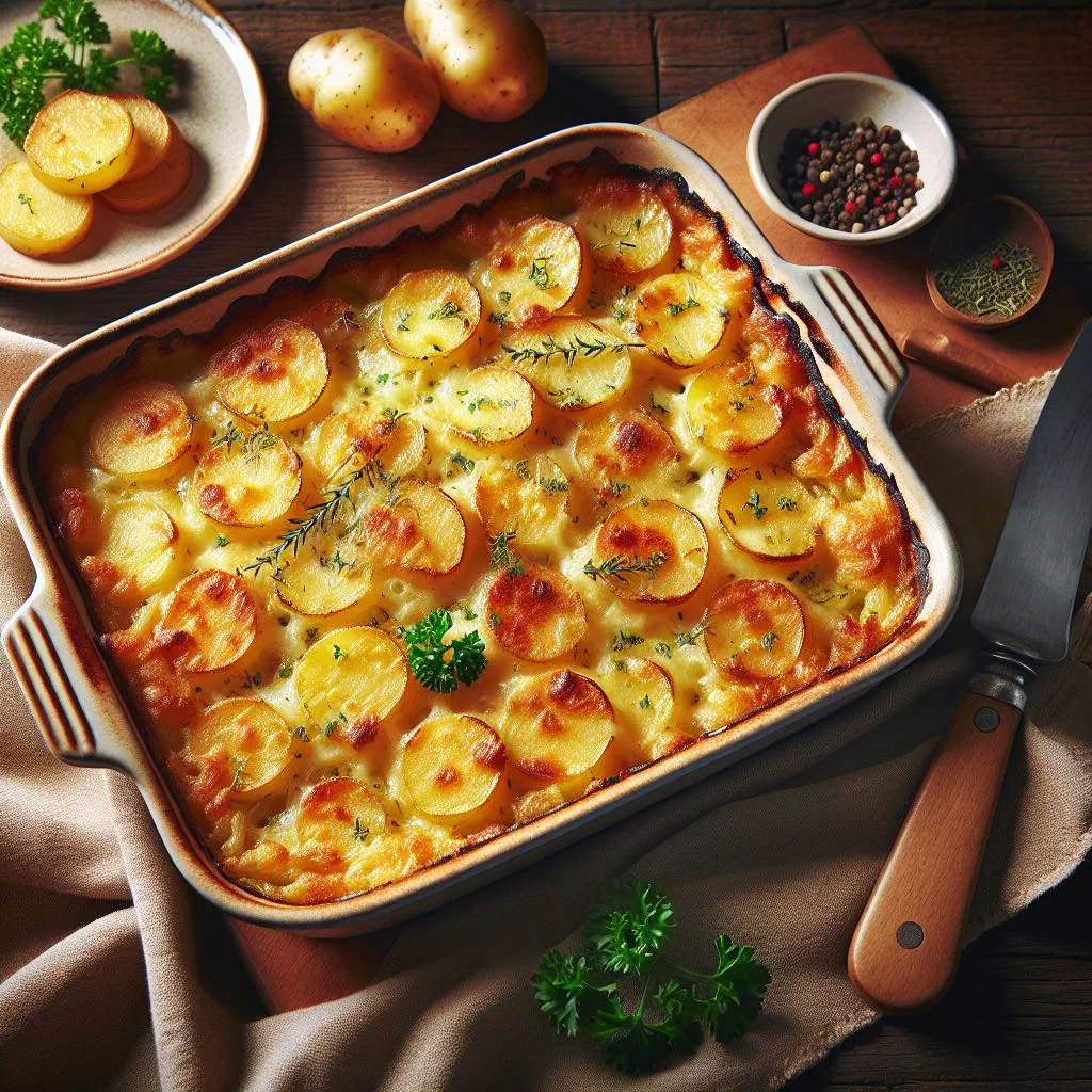 Golden baked potato sformato with a crisp, cheesy crust