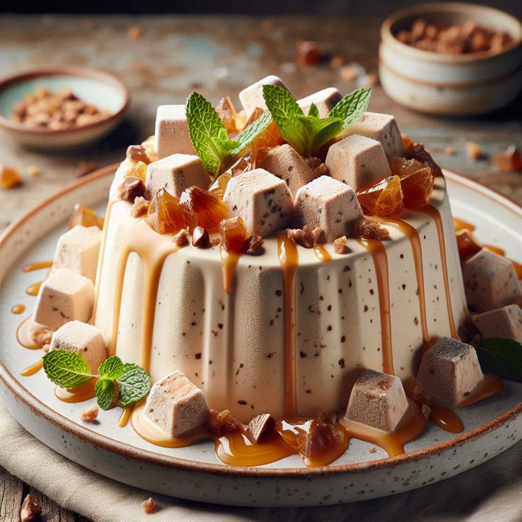 Slice of semifreddo al torrone studded with nougat pieces