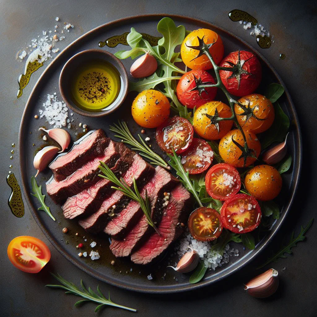Sliced grilled beef topped with rocket and shaved Parmesan