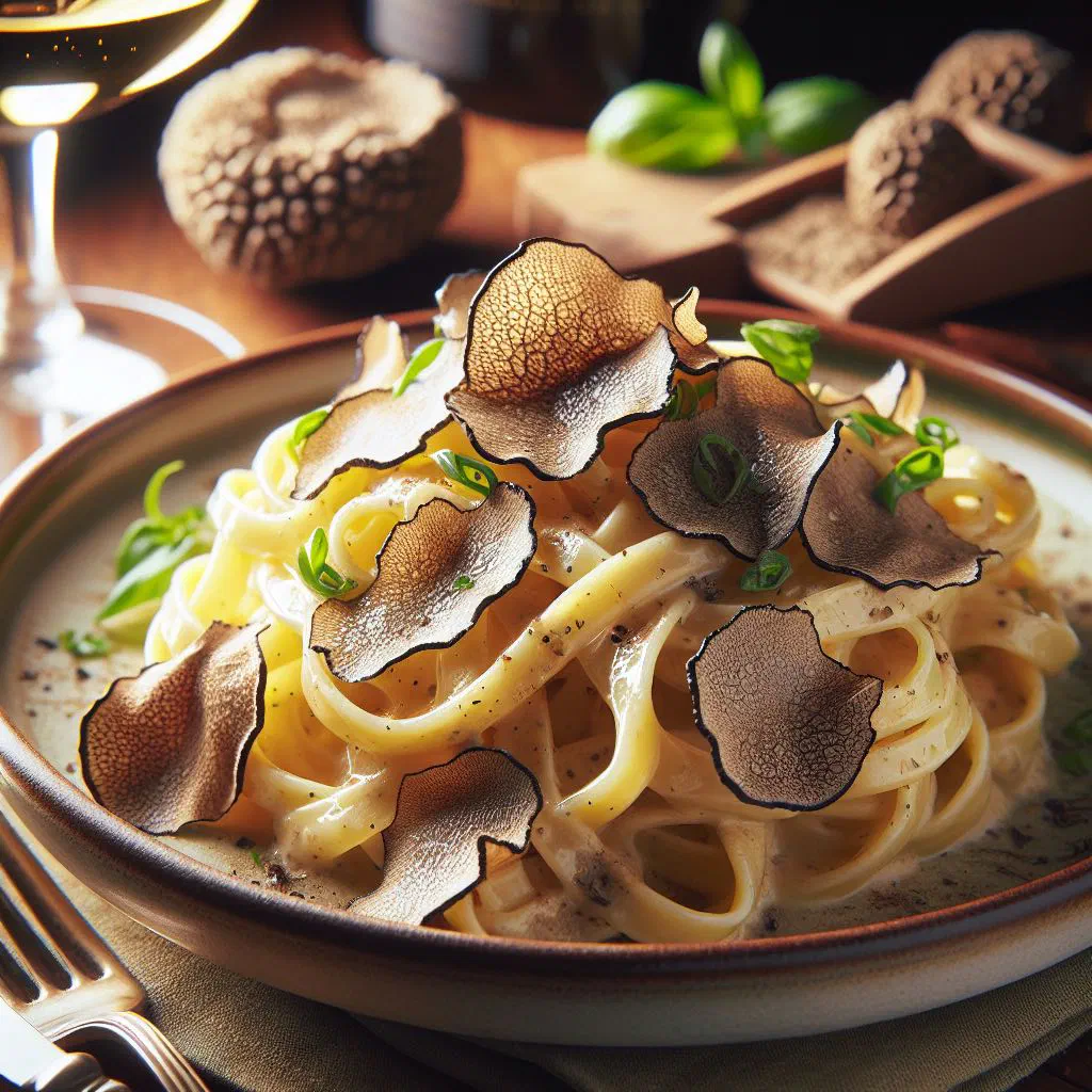 Tagliolini pasta topped with freshly shaved truffle and parmesan