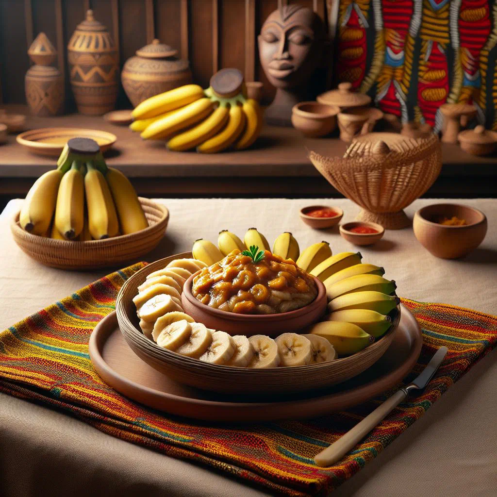 Smooth foufou banane in a bowl served with a rich sauce