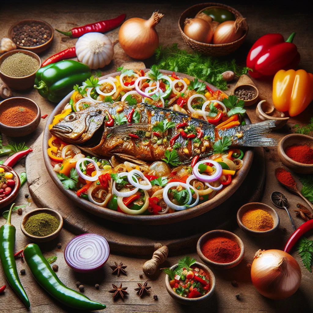 Marinated grilled fish garnished with fresh coriander and lime wedges
