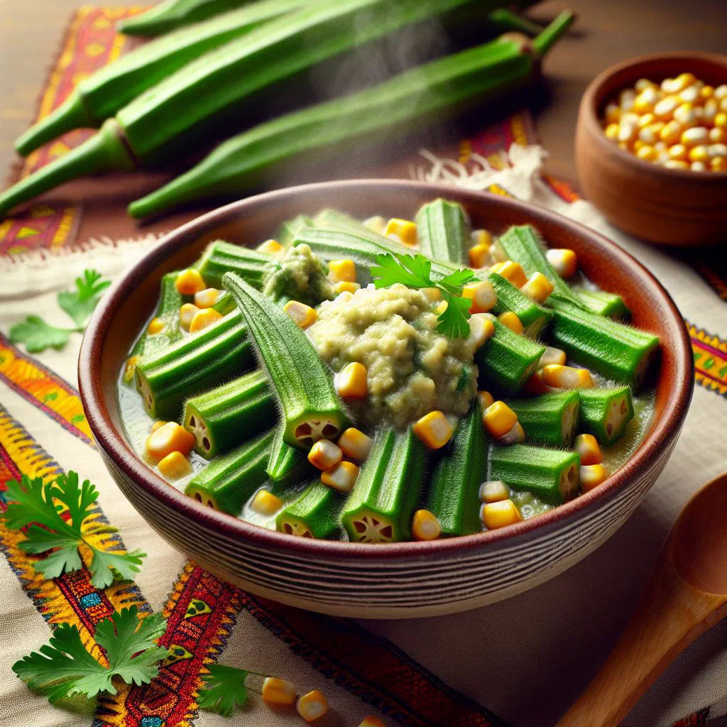 Bowl of tô served with a rich green okra sauce
