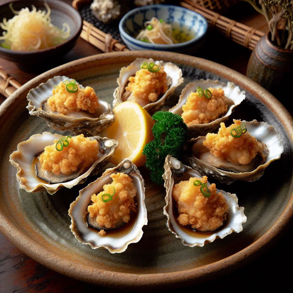 Golden panko-crumbed fried oysters served with lemon wedges