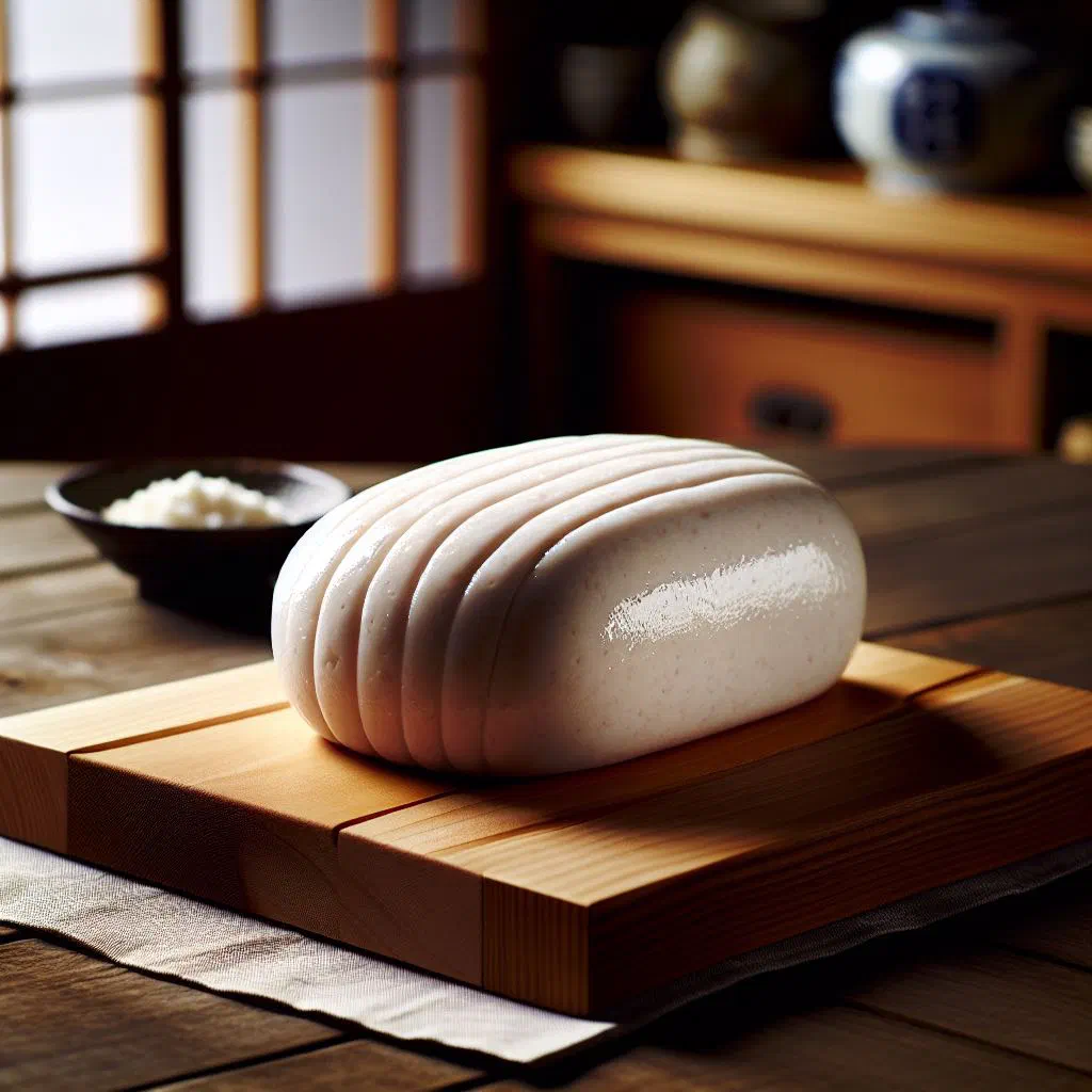 Sliced steamed kamaboko fish cake on a plate