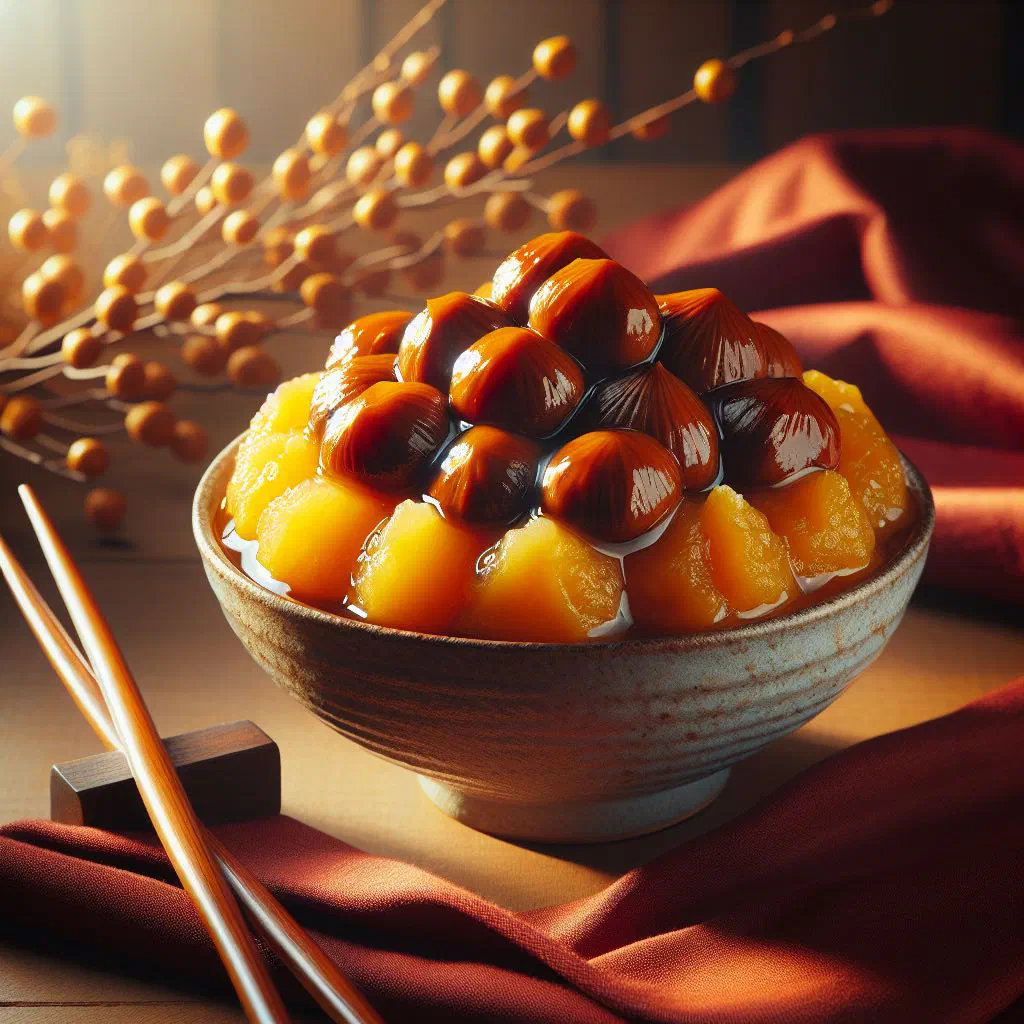 Bowl of golden kurikinton, a sweet Japanese chestnut paste