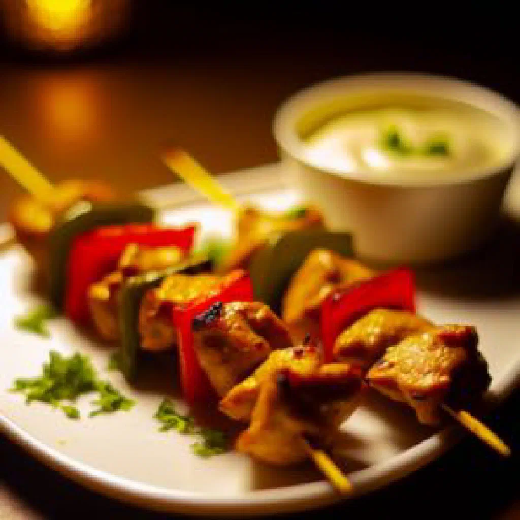 Grilled negima chicken and spring onion skewers on a plate