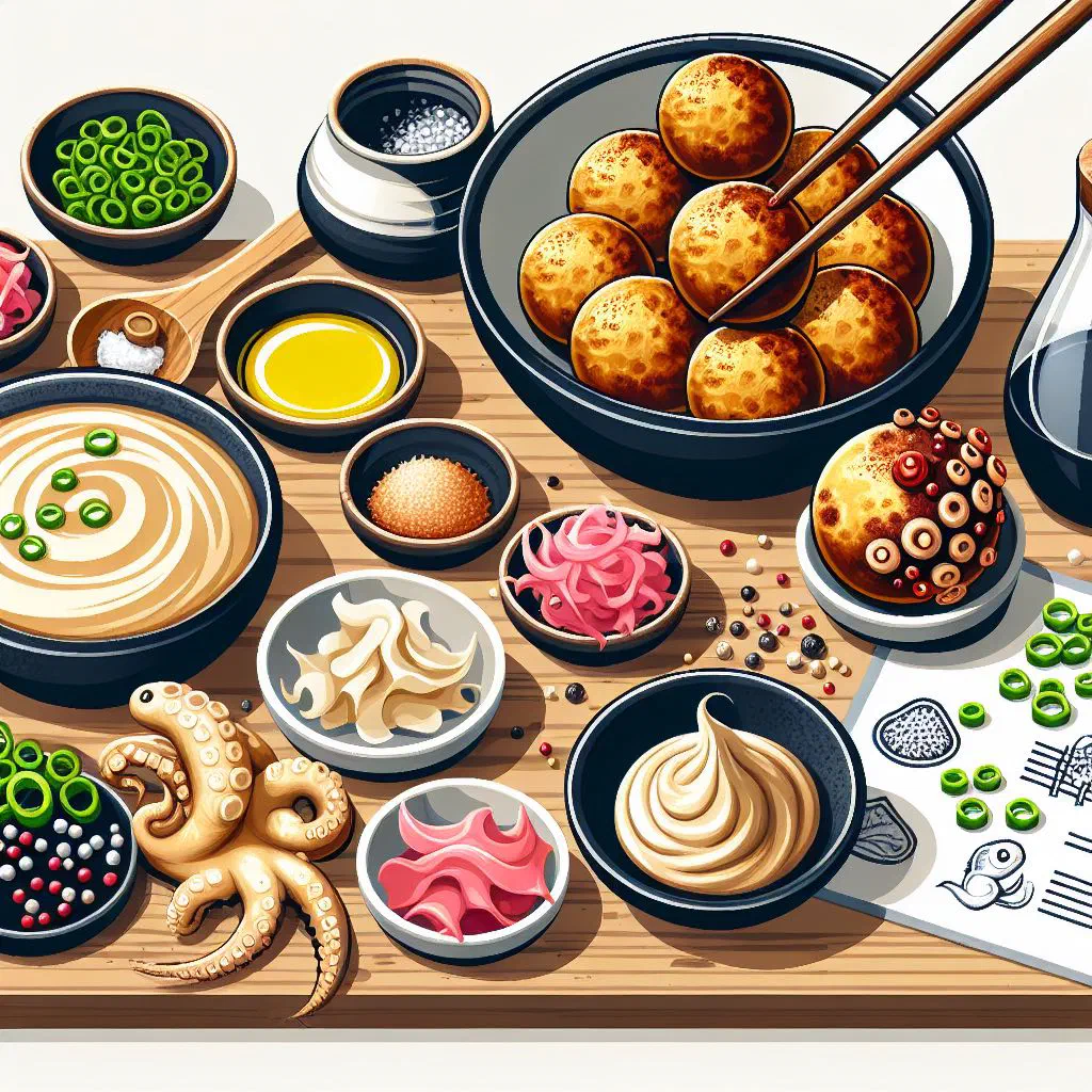 Golden takoyaki balls topped with sauce, mayonnaise and bonito flakes