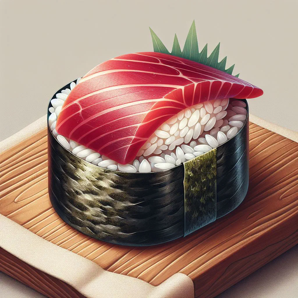 Sliced Tosa sushi rolls with fish, avocado and cucumber, served with soy sauce
