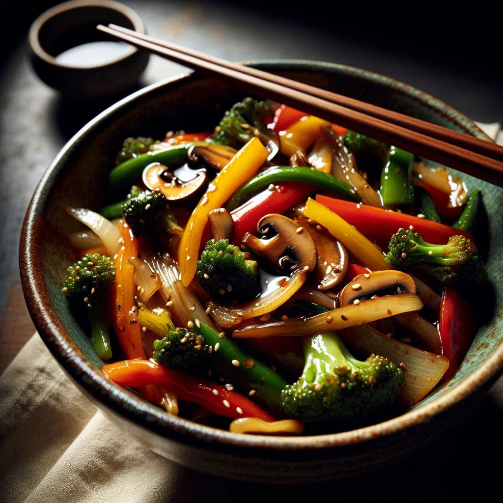 Colourful Japanese vegetable stir-fry yasai itame in a wok