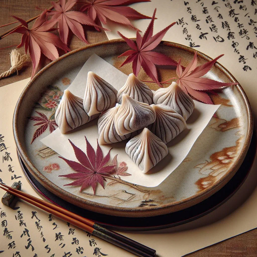 Soft yatsuhashi rice sweets filled with red bean paste and dusted with cinnamon