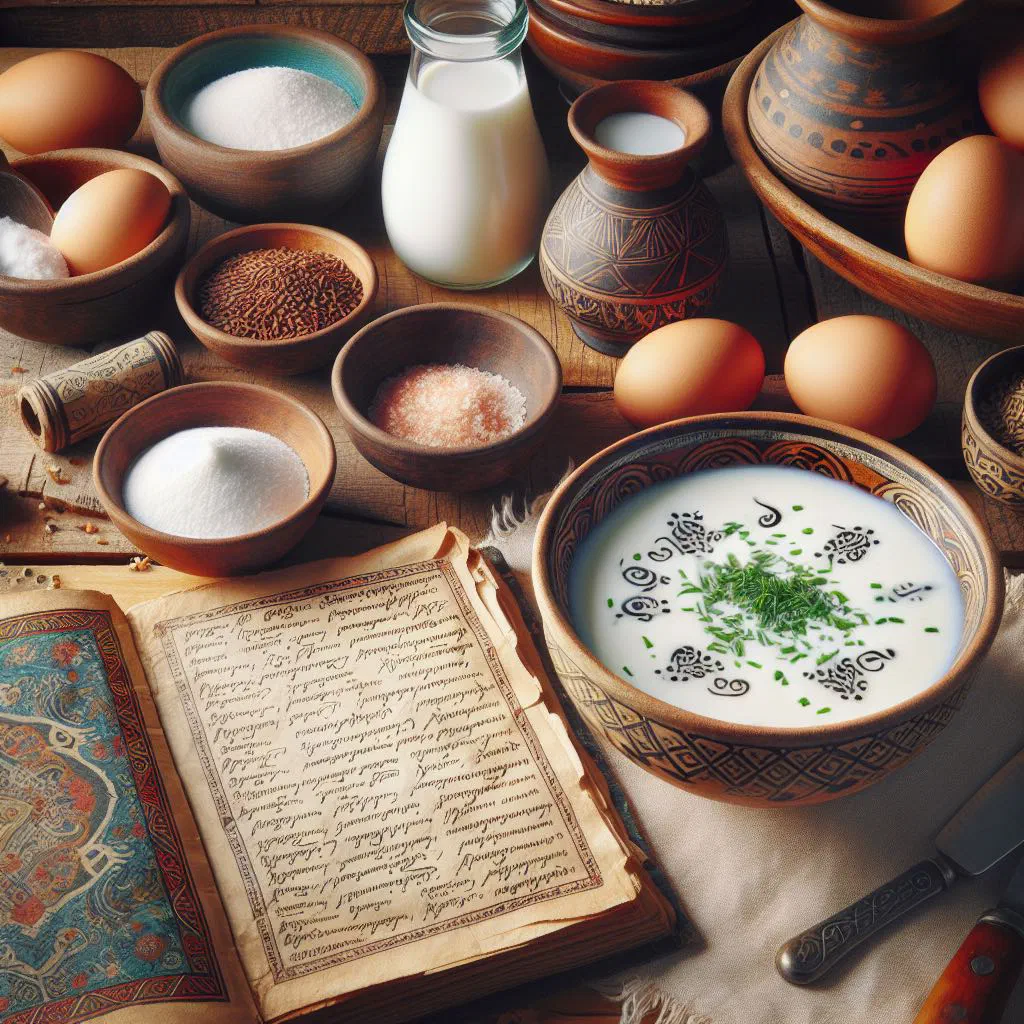 A tall glass of chilled ayran topped with a fresh mint leaf