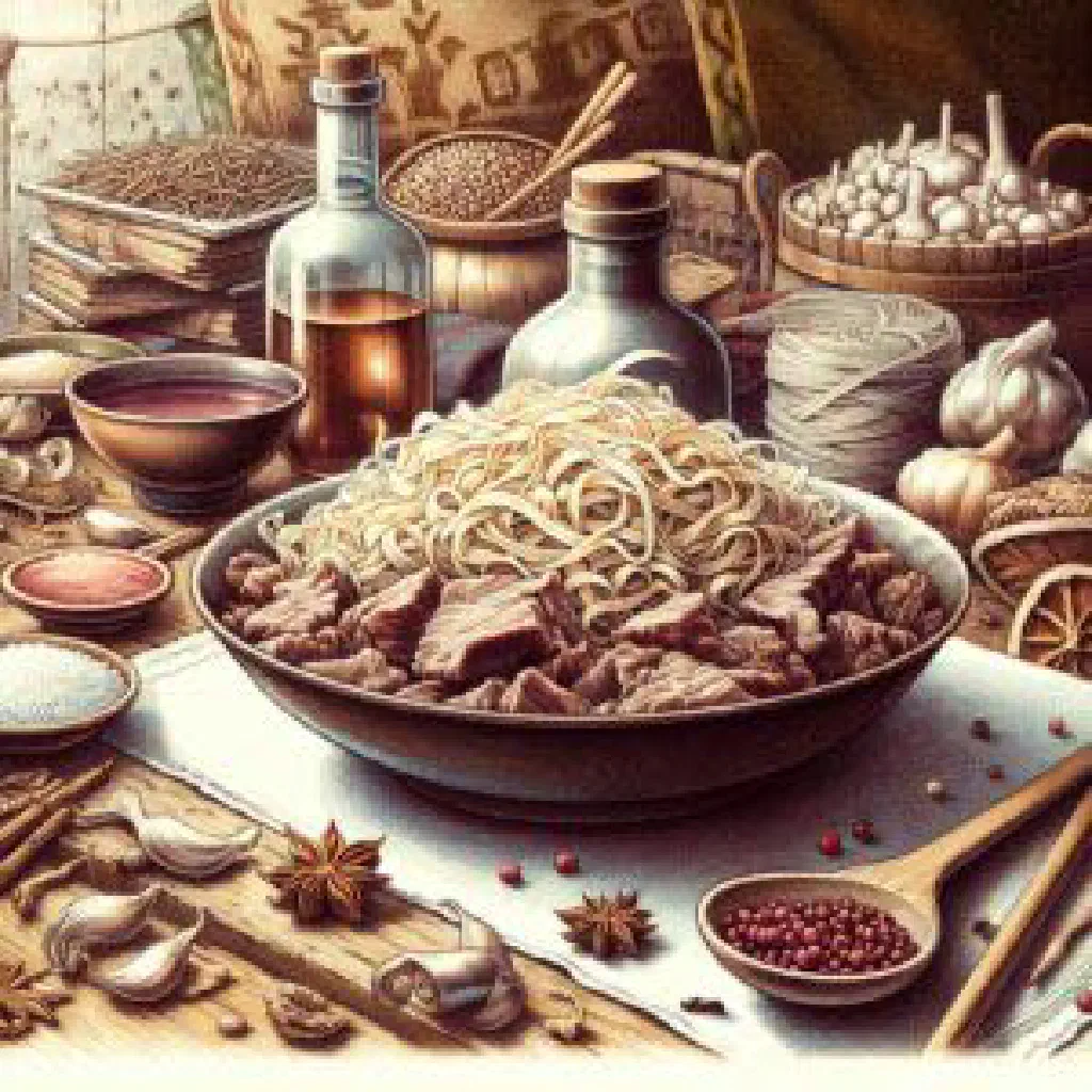 Kazakh naryn with thin noodles and tender sliced meat