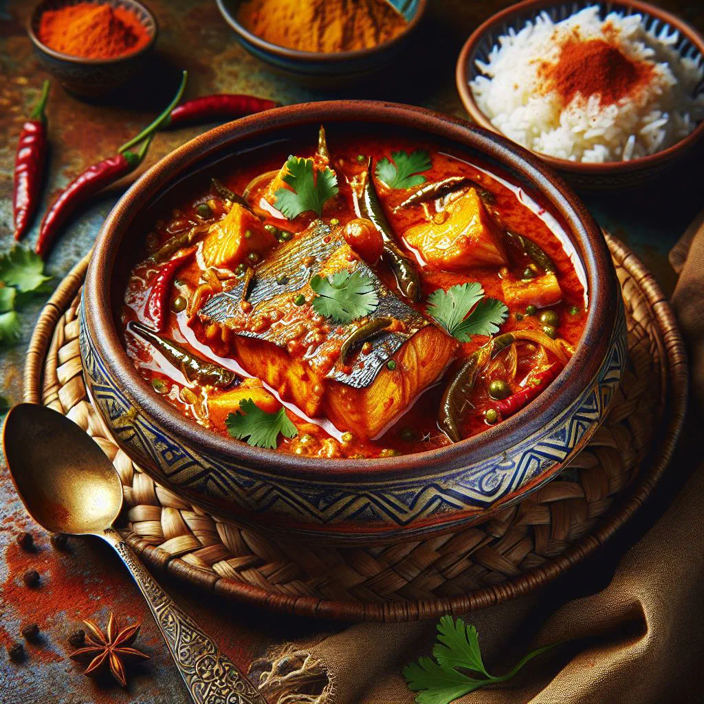 Kenyan fish curry in coconut sauce garnished with fresh coriander