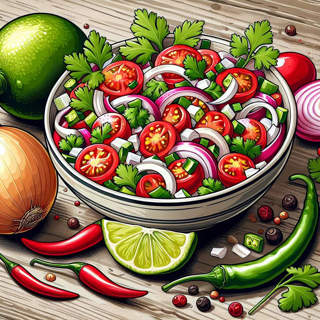 Bowl of fresh kachumbari with diced tomatoes, onions and coriander