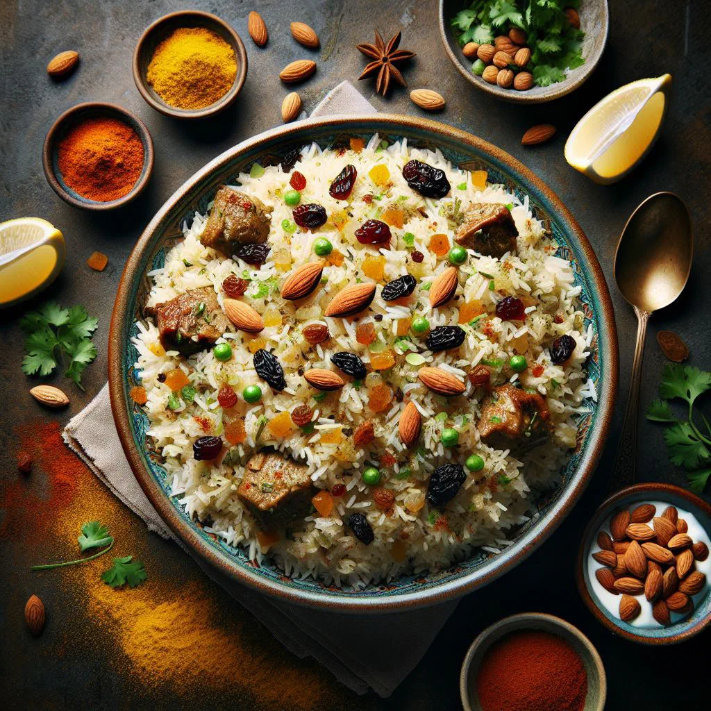 Fragrant Kenyan pilau rice with tender meat and fresh coriander