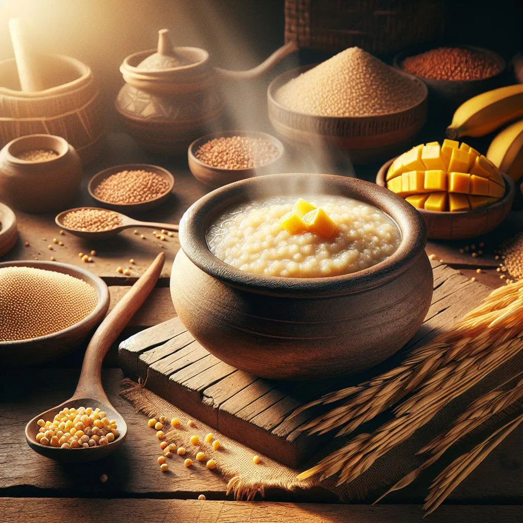 A bowl of creamy Kenyan millet porridge topped with honey