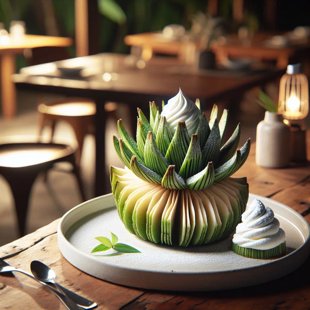 Pandanus fruit dessert in a bowl topped with fresh tropical fruit