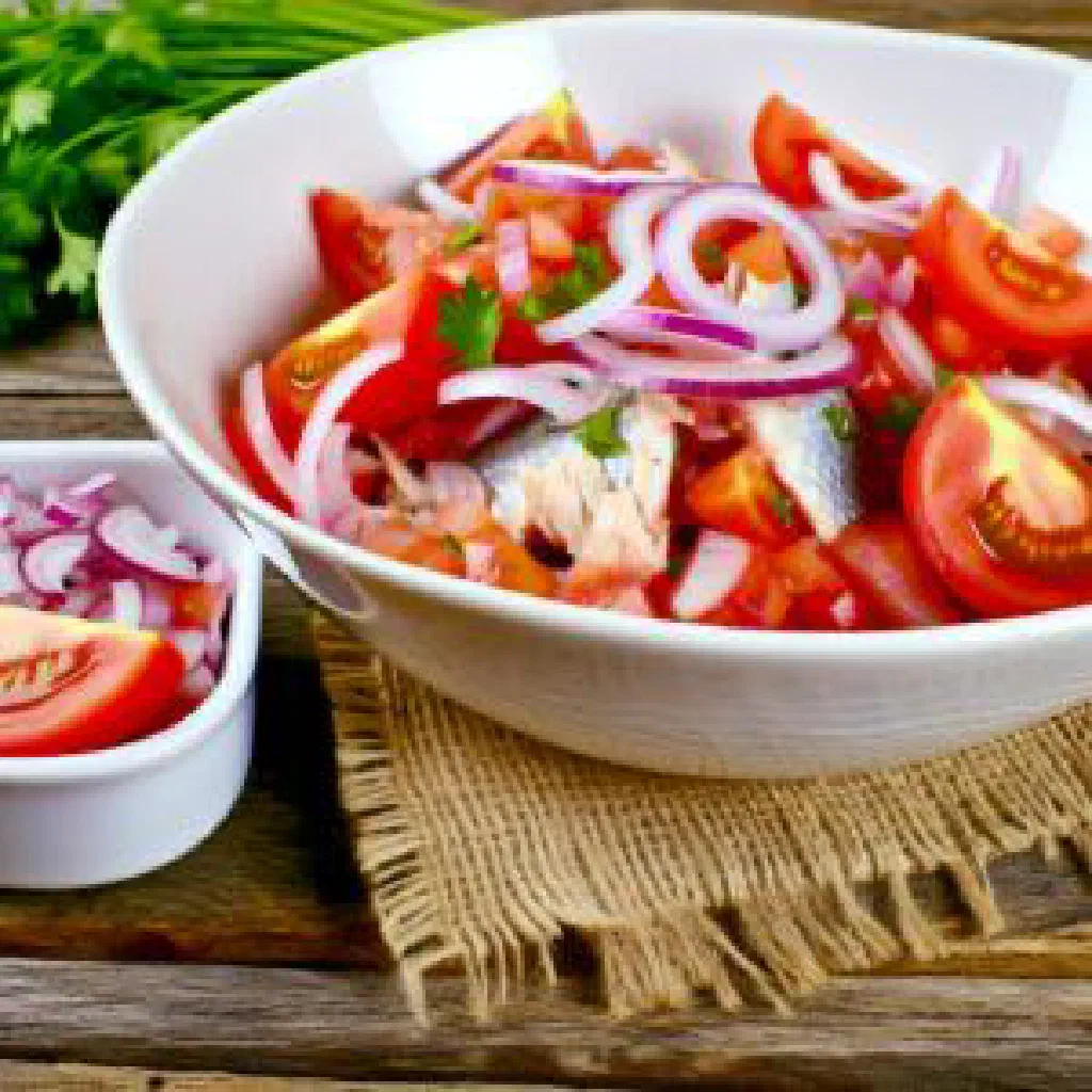 Fresh fish marinated with lime, onion, tomato and coriander in a bowl