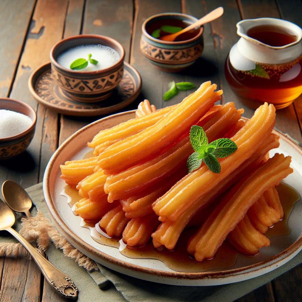 Golden fried Balah El Sham fingers glazed with sugar syrup