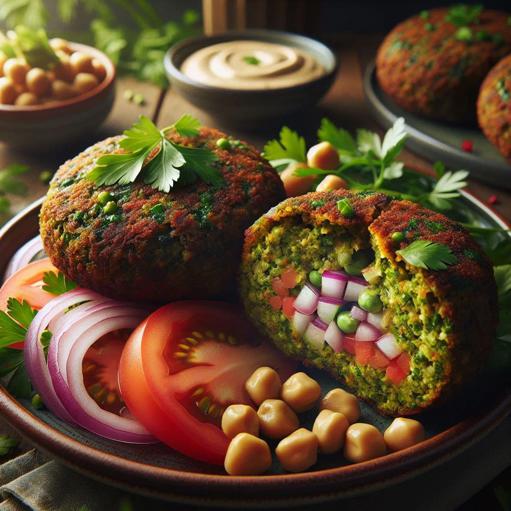Golden-brown falafel balls with flatbread, fresh salad and tahini sauce