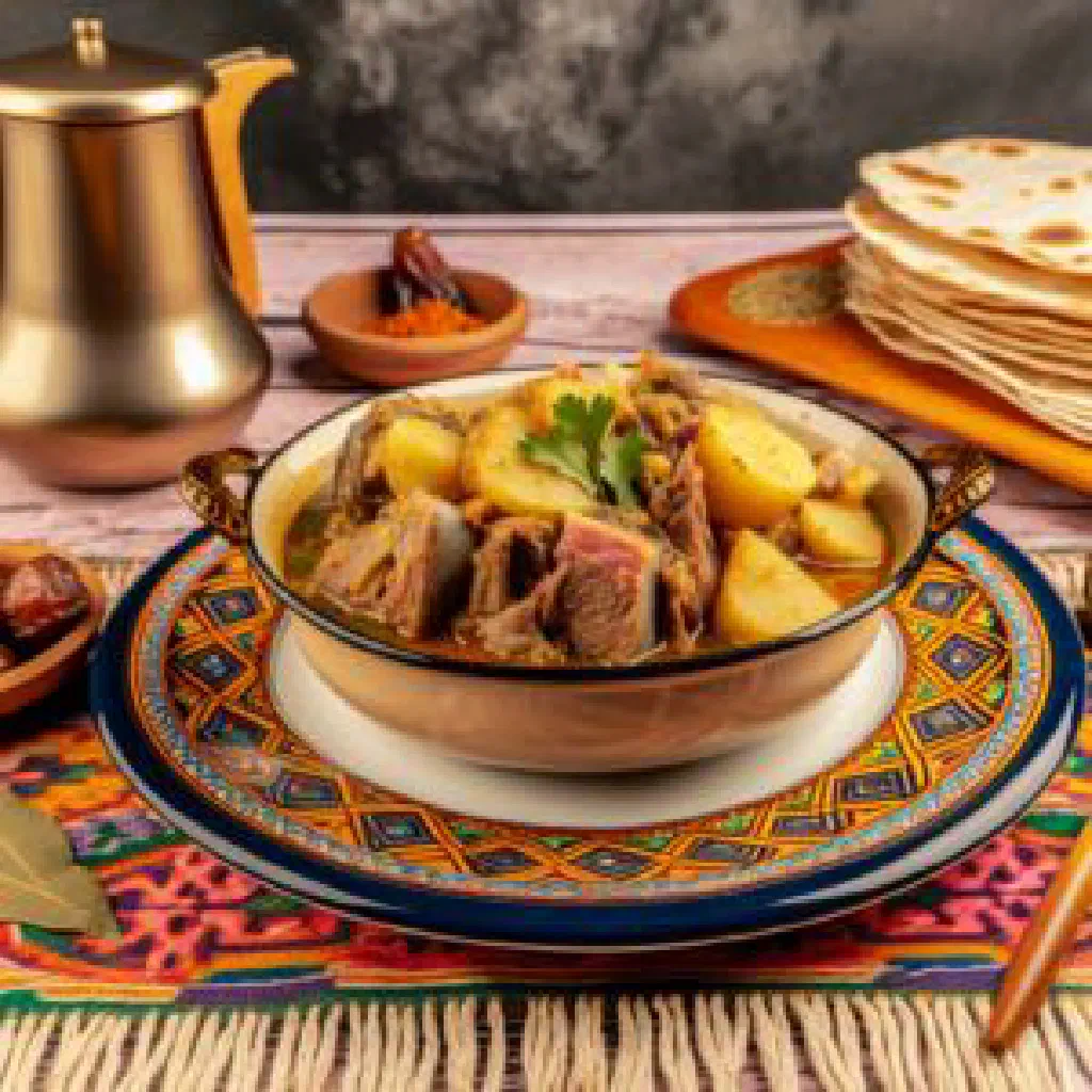 Slow-braised Kuwaiti laham nashif with fresh herbs and rice