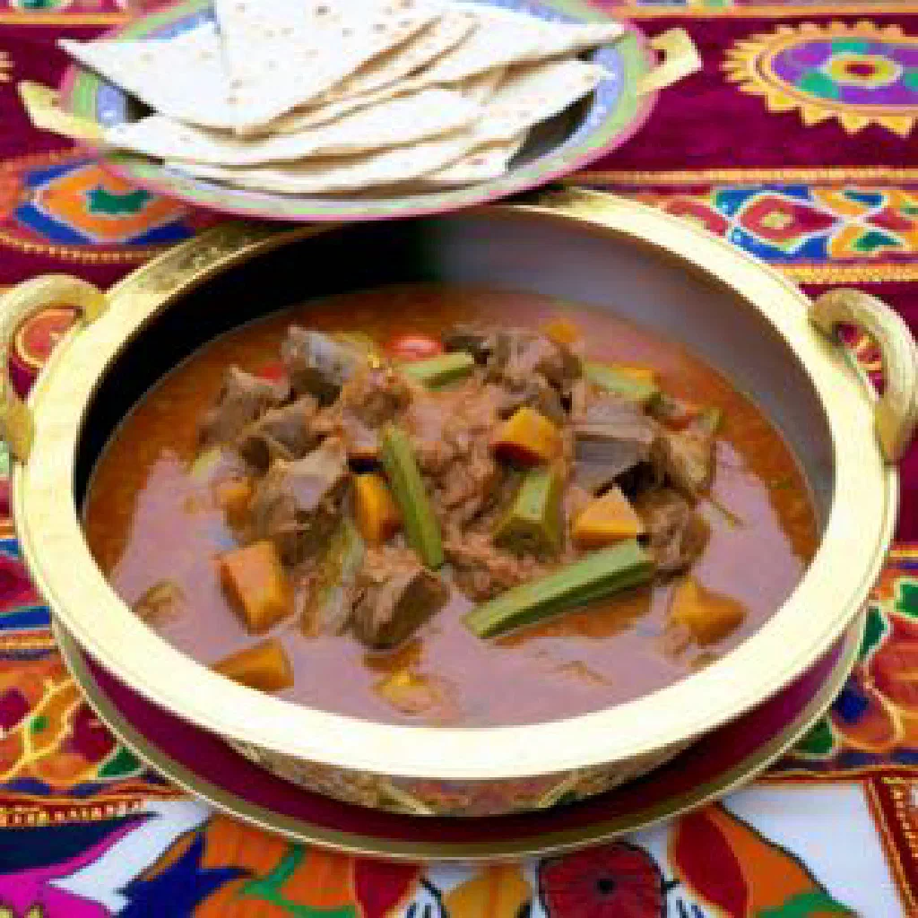 Kuwaiti meat saloona stew with tender lamb, potatoes and carrots in a bowl
