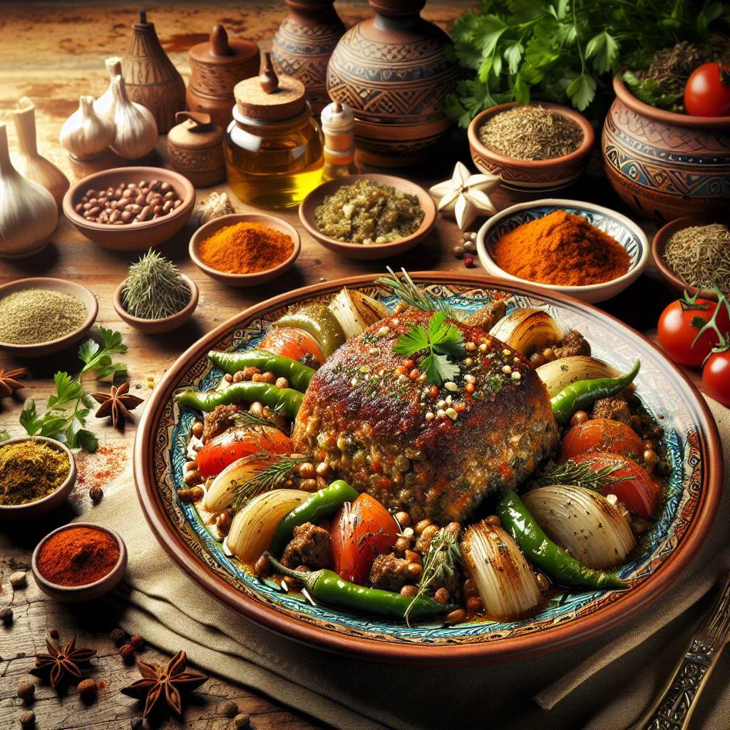 Kuwaiti mumawwash with spiced lamb and rice in a serving dish