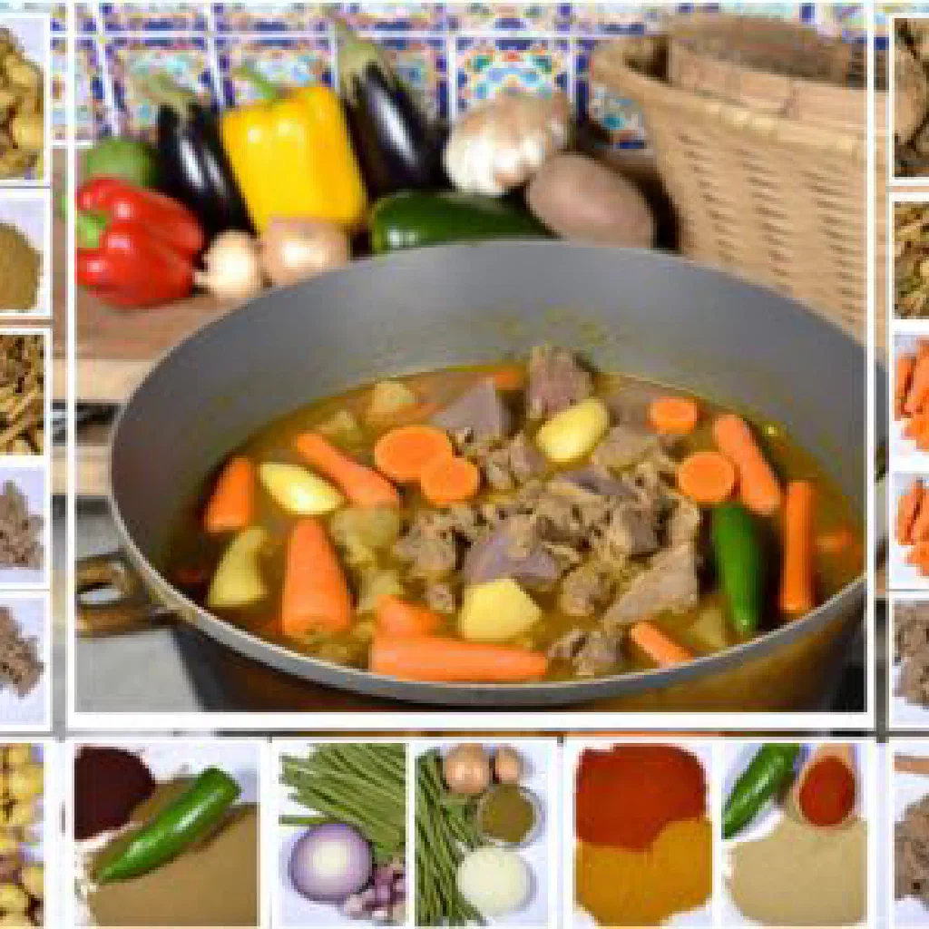 Kuwaiti saloona stew with tender meat, carrots and peppers in a bowl