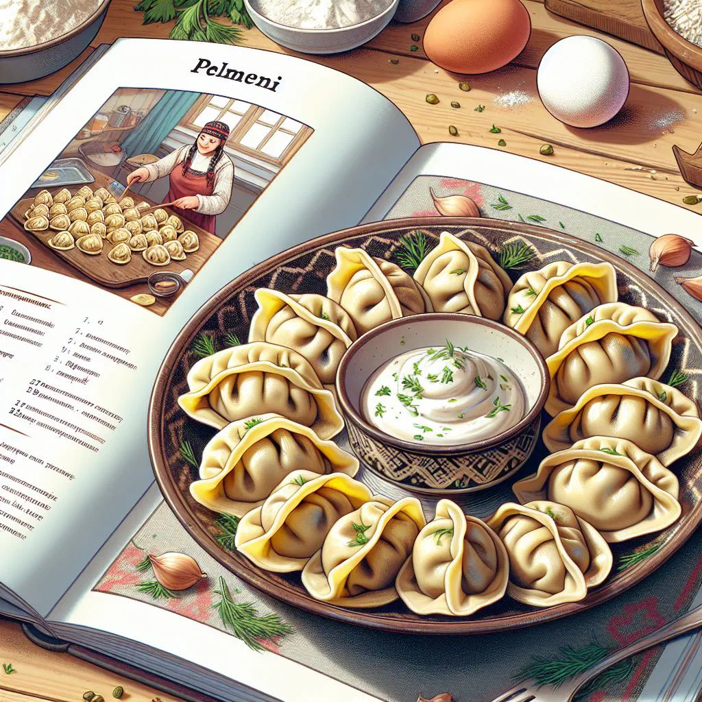 A bowl of boiled pelmeni dumplings topped with butter and fresh herbs